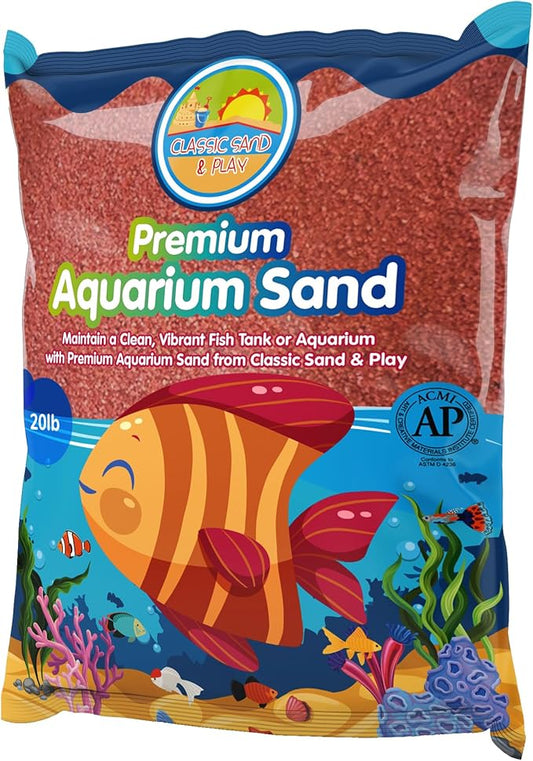 CLASSIC SAND & PLAY Natural Aquarium Sand for Freshwater and Saltwater Tanks, 20 lb. Bag, Improves Filter Life and Filtration Process, Pre-Washed Fine Sand, Orange
