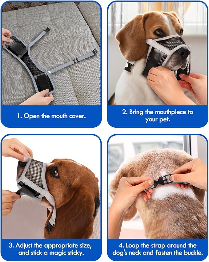 Dog Muzzle, Soft Air Mesh Muzzle for Small Medium Large Dogs Anti Biting Barking Chewing, Breathable Drinkable Adjustable Loop Pets Muzzle for German Shepherd Husky Labrador Retriever (Grey,M)