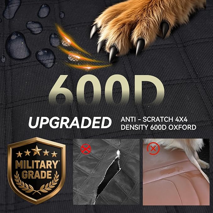 Back Seat Extender for Dogs,Dog Car Seat Cover for Back Seat with Hard Bottom Holds 500 lbs,Car Seat Protector,Waterproof Extender for Dogs,Dog HammockPet Bed for Full-Size Cars,SUVs, Small Trucks