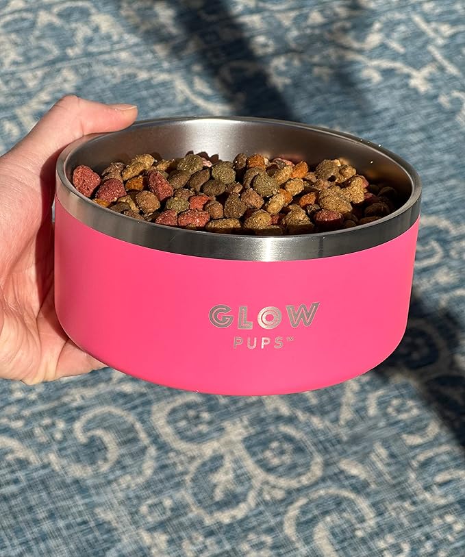 Bright Pink Dog Bowl for Small Dogs, 32 oz Non Slip Stainless Steel Pet Bowl, Vacuum Insulated Pet Bowl That Keeps Water Cool (32 oz, Bright Pink)