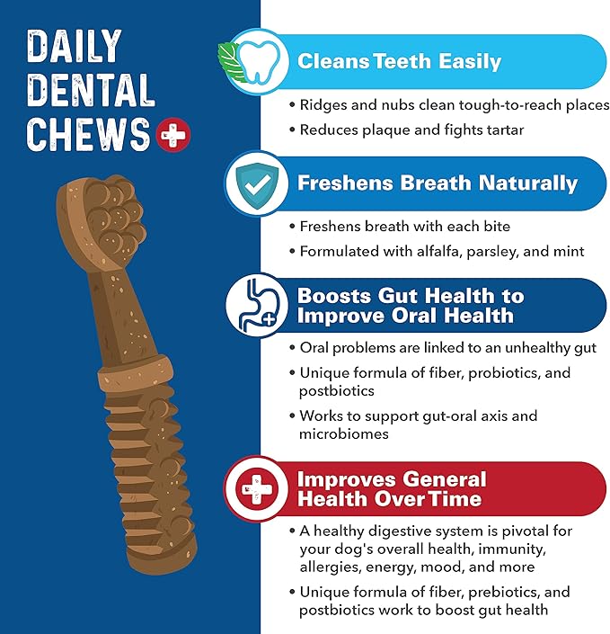 Bernie's Charming Chompers - Daily Dental Chews for Dogs 26-50 Lbs. - 18 Count - Cleans Teeth, Freshens Breath, + Boosts Oral-Gut Microbiome. Easy to Digest, Supports Healthy Digestion Naturally