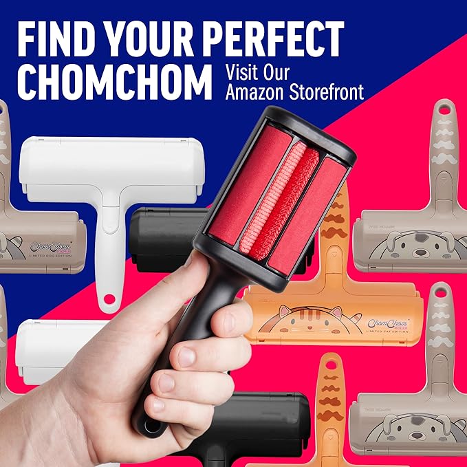 ChomChom Roller for Pet Hair - Reusable Lint Roller Pet Hair Removal Tool for Clothes, Couches, Cars and Travel - Cat Dog Hair Remover, Compact, No Sticky Refills Needed (Mini)