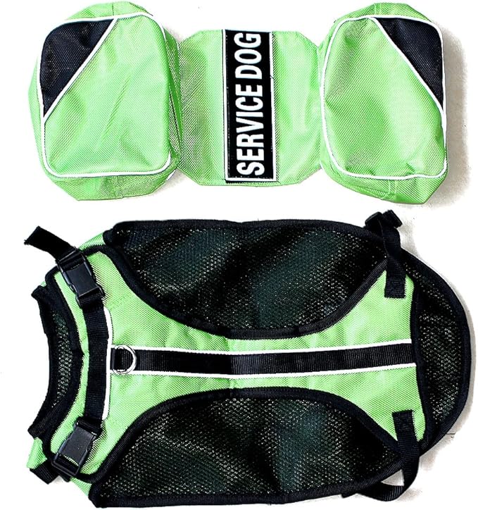 Serijoars Dog Vest Harnesses with Saddlebag Backpack for Camping & Travel - Reflective Hound Hiking Backpack Saddle Bag - Lightweight Vest Harness for Medium & Large Dogs (Green, L)