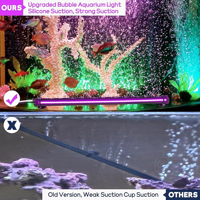 Bubbler Aquarium Fish Tank Decor: Submersible Aquarium Lighting with Oxygen Boost for Fish Lovers - Waterproof RGB Light Bar Bubble Wall for 30-35 Inch Saltwater Freshwater Fishes Tanks