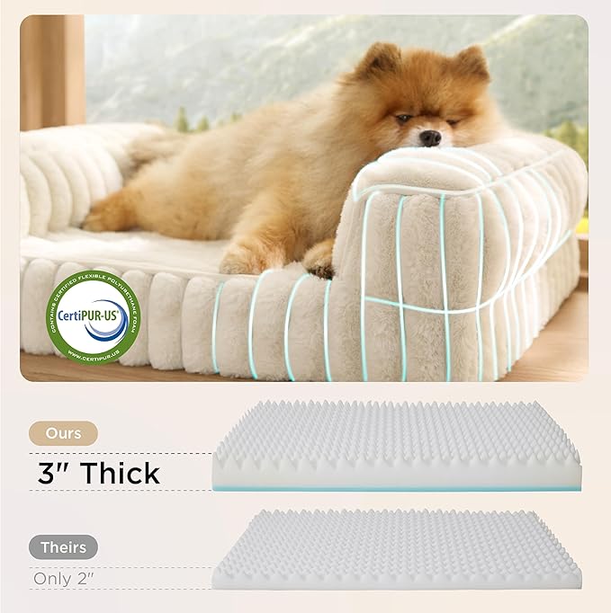Bedsure Orthopedic Dog Bed for Medium Dogs, Waterproof Memory Foam Medium Pet Beds with Sides, Non-Slip Bottom and Egg-Crate Foam Dog Couch Sofa with Washable Removable Corduroy Cover, Cream