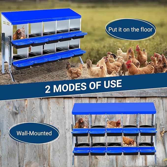 Chicken Nesting Box, 10 Hole 2 Layer Hen Nest Boxes with Legs, Roll Away Eggs Laying Boxes,Cleanable Pull Out Hen Roosting Boxes