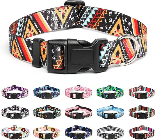 Mercano Adjustable Dog Collar - Special Design Patterns, Soft Nylon Comfortable Durable Pet Collar for Small Medium Large Dogs (M, Ethnic Gold)