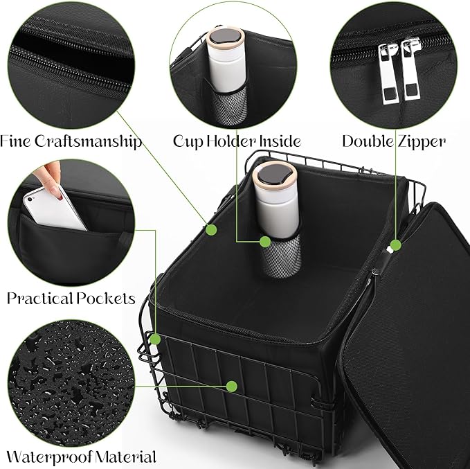 Aodaer Bike Basket with Removable Liner Bag Cargo Net Large Folding Bike Basket Quick Release Metal Ebike Basket Bicycle Storage Basket for Carrying Fruit & Grocery Pets Dogs