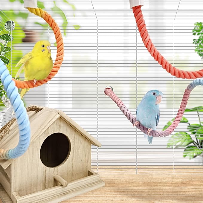 BNOSDM 3 Pcs Rope Perches for Bird Cages Gradient Sunset Color Bendable Climbing Rope Ladders & Swings Birds Cage Accessories Toy for Parakeets, Budgies, Cockatiels, Conures, Lovebirds