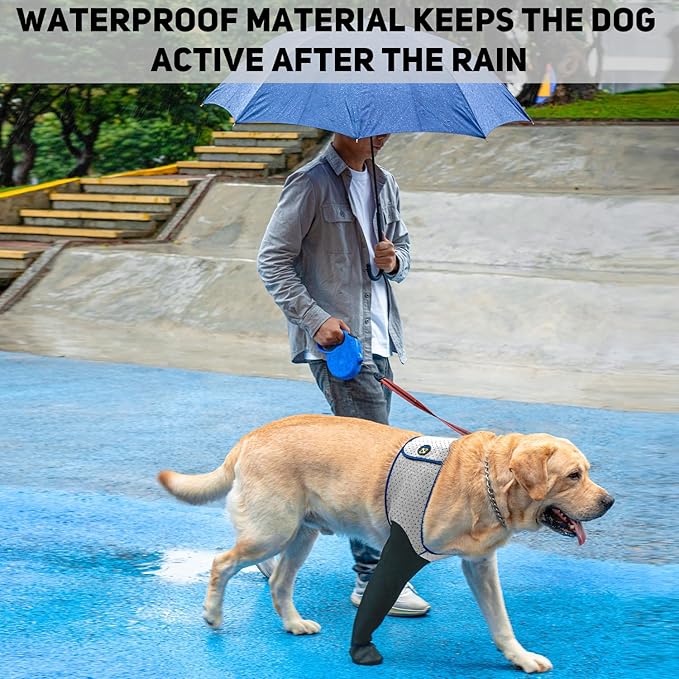 COODEO Dog Socks to Prevent Licking Paws, Healing Boots & Paw Protectors with Non-Slip Bottoms for Wound Protection, Waterproof Sleeve Shoes for Licking（Grey，2XL_Right