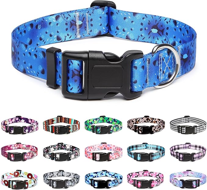 Mercano Adjustable Dog Collar - Special Design Patterns, Soft Nylon Comfortable Durable Pet Collar for Small Medium Large Dogs (S, Blue Ocean)