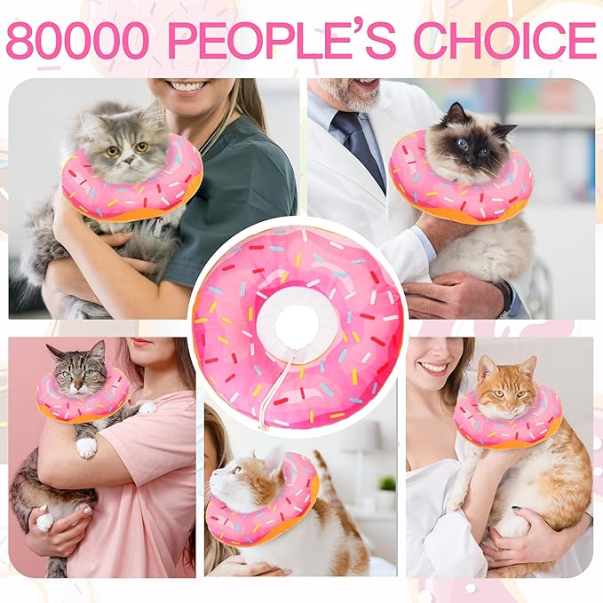Cat Cone Collar Soft, Cute Cat Donut Collar After Surgery, Adjustable Kitten Recovery Cones to Stop Licking, Lightweight Neck Elizabethan Collars for Cats Kittens (Pink, Small)
