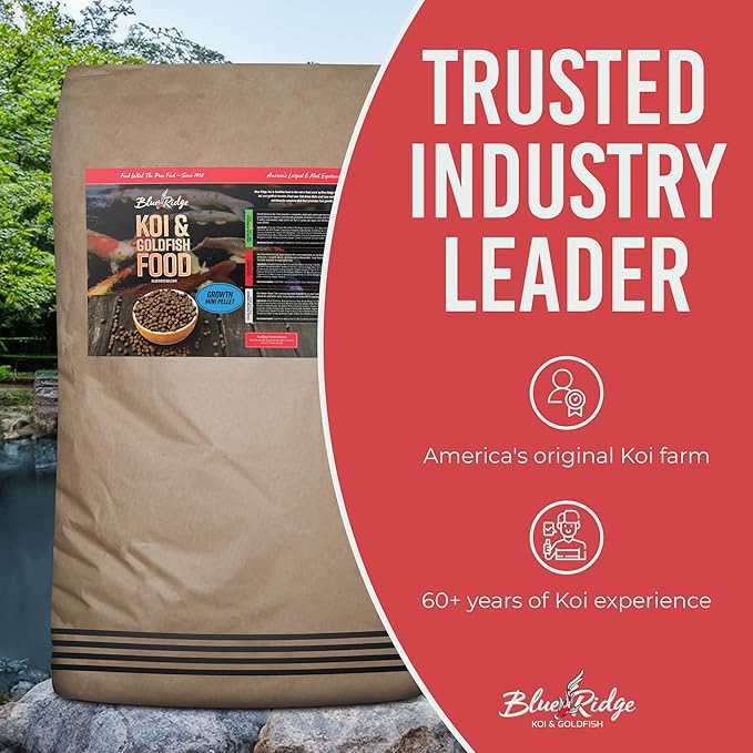Blue Ridge Koi Fish Food 50lb - Koi Food Mini Growth Formula, Goldfish Food, Premium Fish Food for Ponds, Ponds Fish Food, Floating Pond Pellets