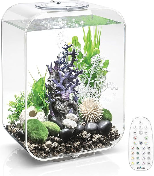 biOrb Life 15 Acrylic 4-Gallon Aquarium with Multi-Color Remote-Controlled LED Lights Modern Compact Tank for Tabletop or Desktop Display, Transparent