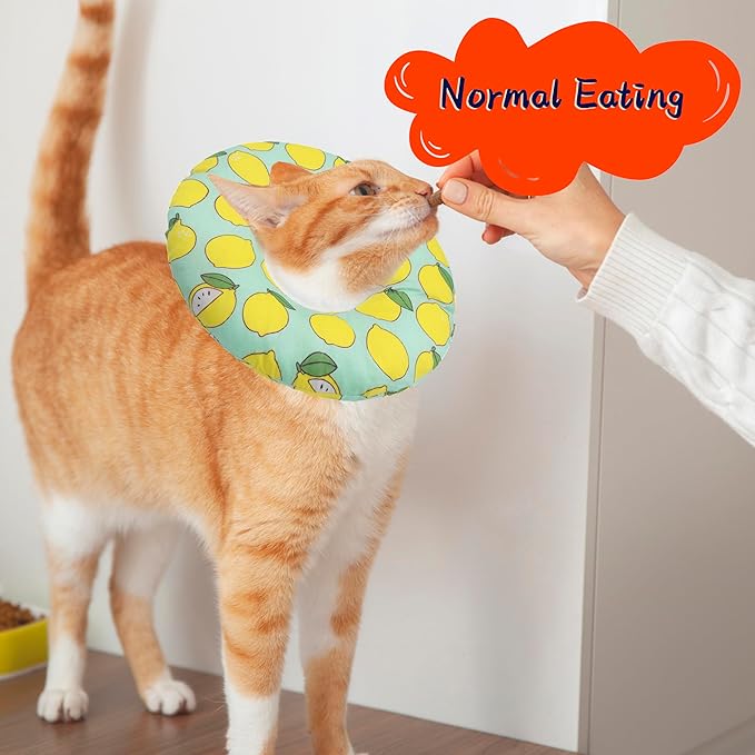 Cat Cone Collar Soft, Adjustable Cat Recovery Collars Kitten Cones to Stop Licking, Cute Donut E Collar After Surgery, Soft Cone Elizabethan Collar for Kittens (Green Lemon, Medium)