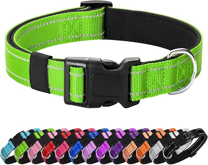 Reflective Dog Collar Padded with Soft Neoprene Breathable Quick Release Basic Dog Collars for Large Dogs Green Boy Girl