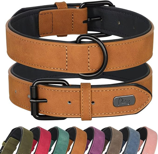 Didog Soft Padded PU Leather Dog Collar, Breathable and Adjustable Dog Collars for Small Dogs, Comfortable for Daily Walk, Light Brown, M Fit Neck 12-15"(13-22 lbs)