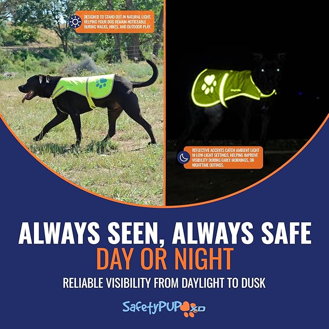 Dog Reflective Vest – Hi-Vis Fluorescent Visibility That Helps to Safeguard Your Pet On/Off Leash in Urban & Rural Areas (Yellow, X-Large)