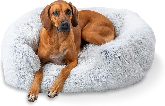 Best Friends by Sheri Shag Lounge Bed Calming Faux Fur Dog Bed, Frost, Large, 36" x 27"