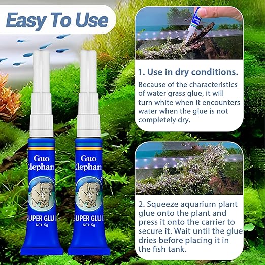 Aquarium Glue Fish Safety, 5Pcs Coral Reef Glue for Plants Moss, Coral, Stone, Wood Aquascaping, Quick Drying (5)