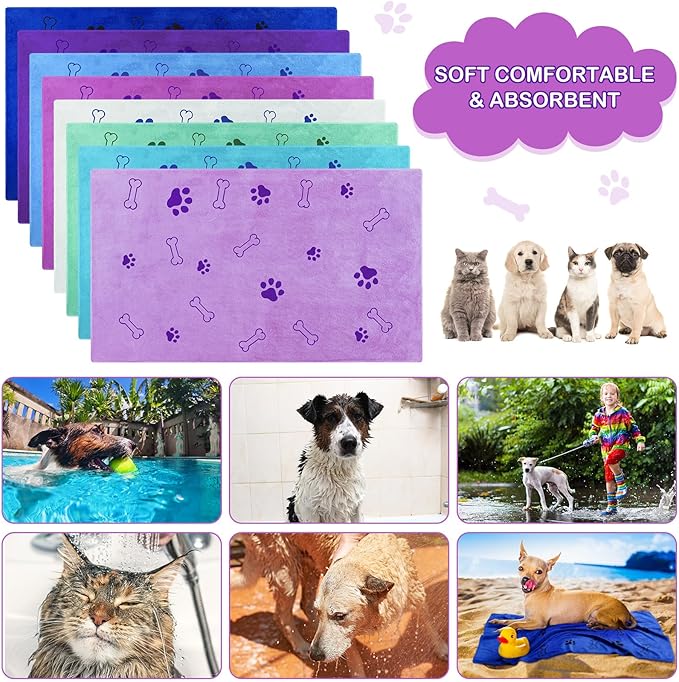 Chumia 8 Pcs Dog Towels for Drying Dogs Cats Pet Towels Bulk Puppy Microfiber Quick Drying Paw Bath Bathing Supplies Absorbent for Medium Pets(Classic Color,18 x 28 Inch)