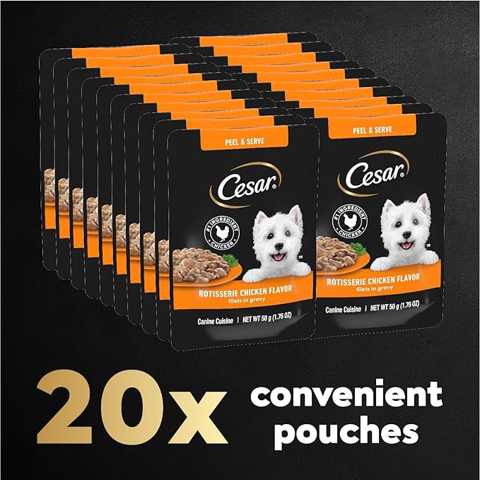 Cesar Filets in Gravy Wet Dog Food Rotisserie Chicken Flavor, 1.76 oz. Mini-Pouch (20 Count, Pack of 1)