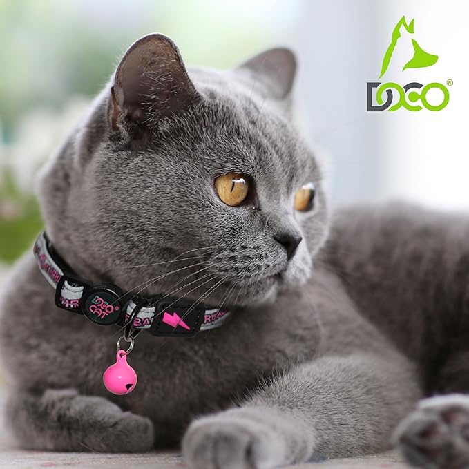 DOCO Cat Collar (Neck Girth - 3/8" x 7.5-12", Weight Upto - 13lb) Reflective Cat Collar with Bell, Breakaway Safety Buckle, Adjustable Nylon Strap for Kittens & Adult Cats (Orange)