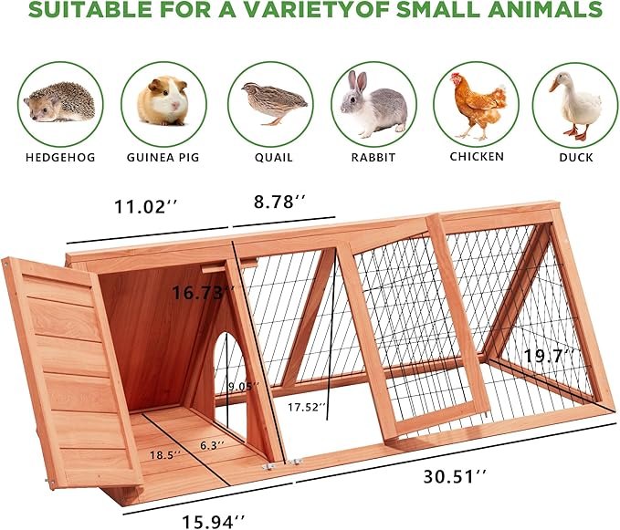 Chick Coop,Outdoor Portable Chicken Run Cage Wooden Triangle Quail Coop with Ventilating Wire Poultry Hutch for Small Animals (Natural Wood)