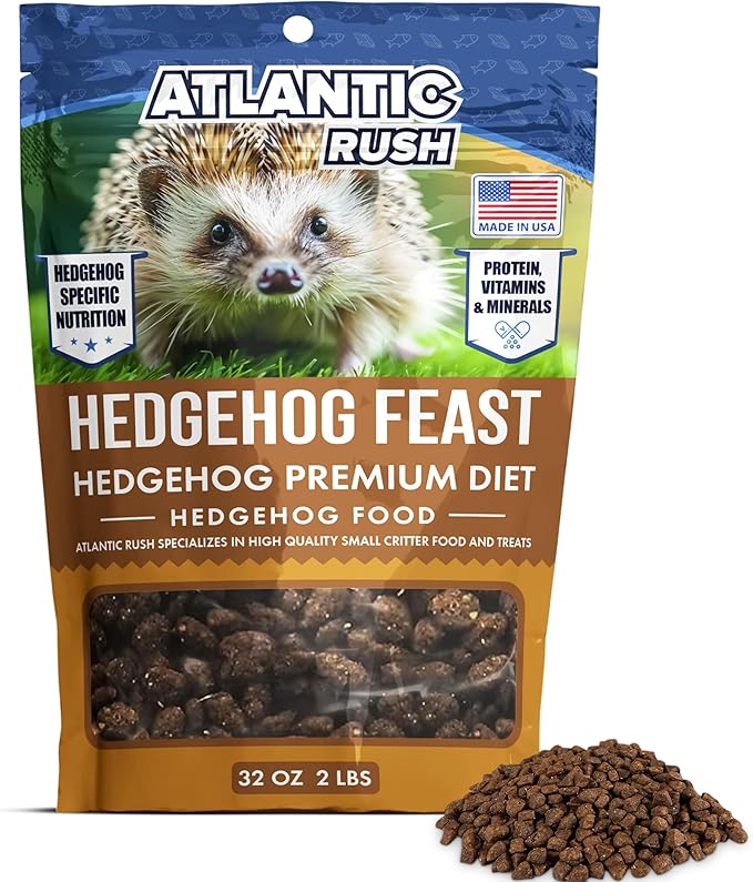 Atlantic Rush Hedgehog Feast Premium Food - 2lb Resealable Bag of Hedge Hog Delite- Small Critter Supplies Hedge Hog Food - Hedgehog Treats- Sourced & Made in The USA