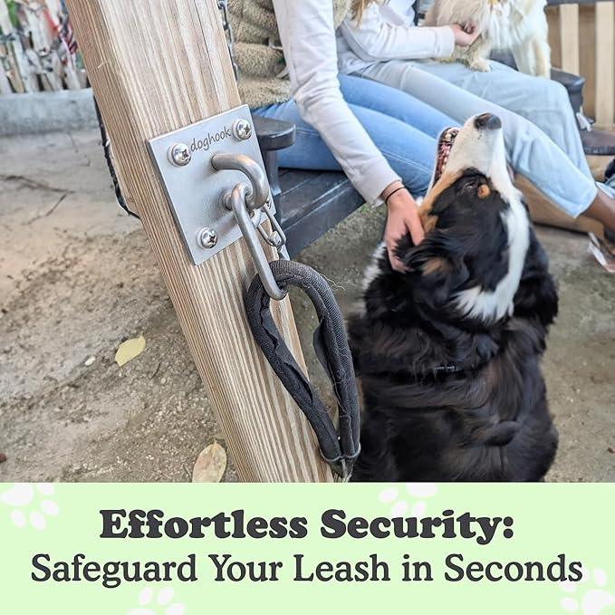 Canine Hitch- Secure Dog Leash Parking Indoor- Outdoor Wall Hook with EZ Clip - Tie Out Stainless Steel - Practical Lead Management for Home & Business