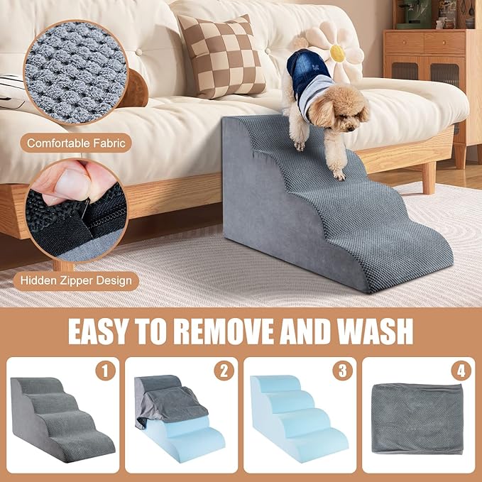 Chic Threads Dog Stairs for High Beds, 4-Step Dog Steps for Couch, Pet Stairs for Small Dogs and Cats, Non-Slip, Stable Indoor Dog Steps for high Bed