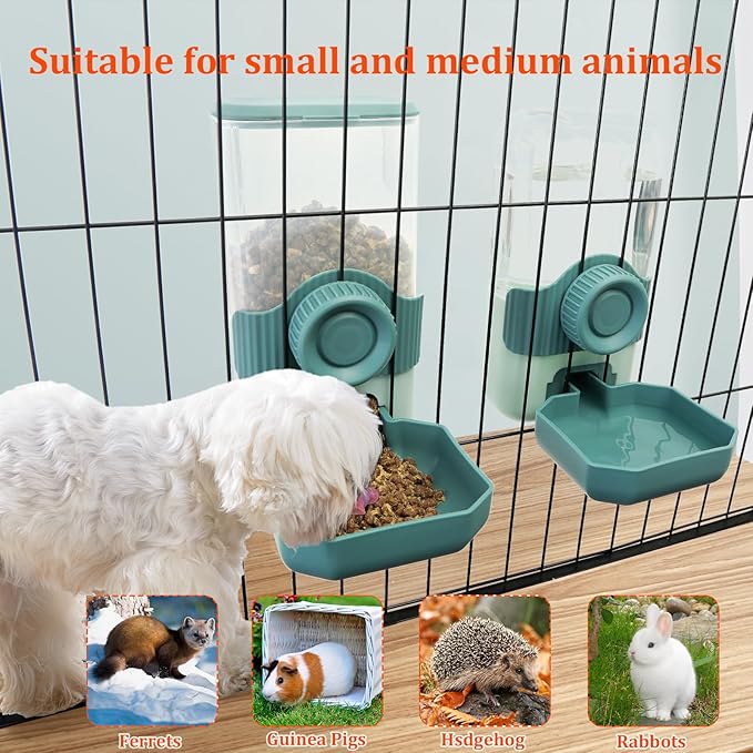 Automatic Gravity Pet Feeder Water Dispenser with Adjustable Hanging Hook - Large Capacity for Small/Medium Animals (Guinea Pigs, Cats, Rabbits, Hedgehogs, Ferrets) (Blue)