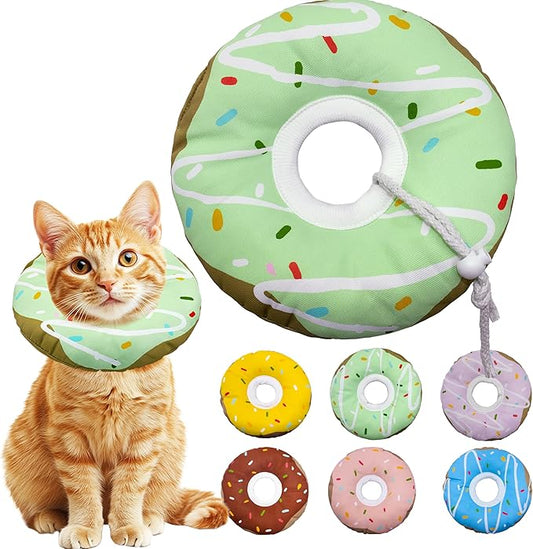Cat Cone Collar Soft, Adjustable Cat Recovery Collar Kitten Cones to Stop Licking, Cute Donut E Collar After Surgery, Cats Neck Pillow Cone Elizabethan Cones of Shame (Waterproof Green, Small)