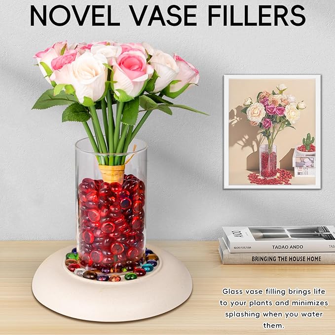 1 LB Red Glass Marbles, Mini Flat Glass Beads~150 PCS for Vase Fillers, Floral Bottom Mancala Gems Pebbles Fish Tank Rocks for Table Aquarium,Home Decor Art Craft Supplies(0.5"~0.7")