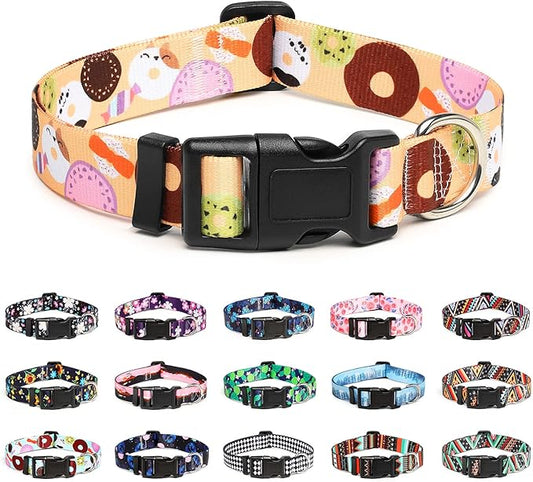 Mercano Adjustable Dog Collar - Special Design Patterns, Soft Nylon Comfortable Durable Pet Collar for Small Medium Large Dogs (L, Beige Cookie)