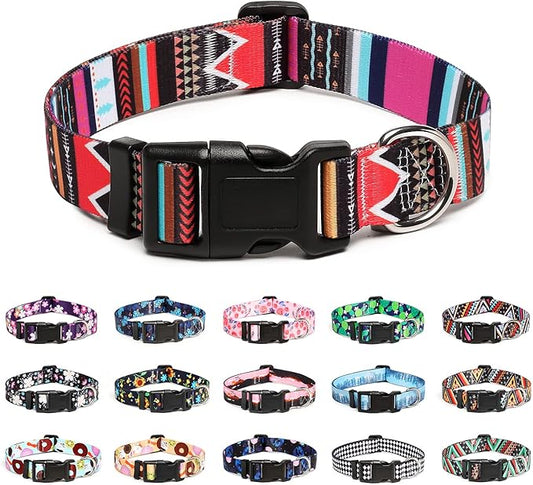 Mercano Adjustable Dog Collar - Special Design Patterns, Soft Nylon Comfortable Durable Pet Collar for Small Medium Large Dogs (M, Tribal Pink)