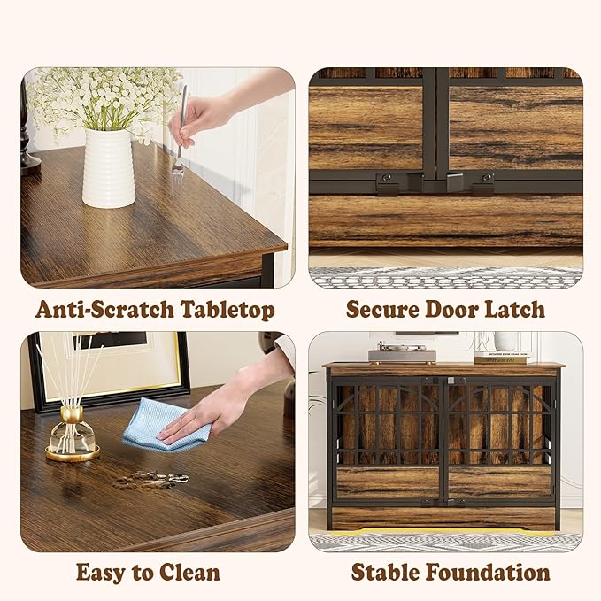 COZPAW 52 Inch Dog Crate Furniture, Extra Large Dog Kennel Indoor for XLarge Breed, Heavy Duty Dog Cage with Double Elegant Arched Doors, Decorate as TV Stand & End Table-Retro Brown