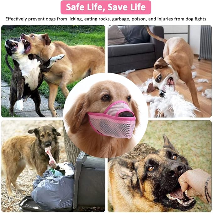 Crazy Felix Nylon Dog Muzzle for Small Medium Large Dogs Dachshund Beagle Poodle Labrador, Air Mesh Breathable and Drinkable Pet Mouth Guard for Anti-Biting Chewing Scavenging(XXXS, Pink)