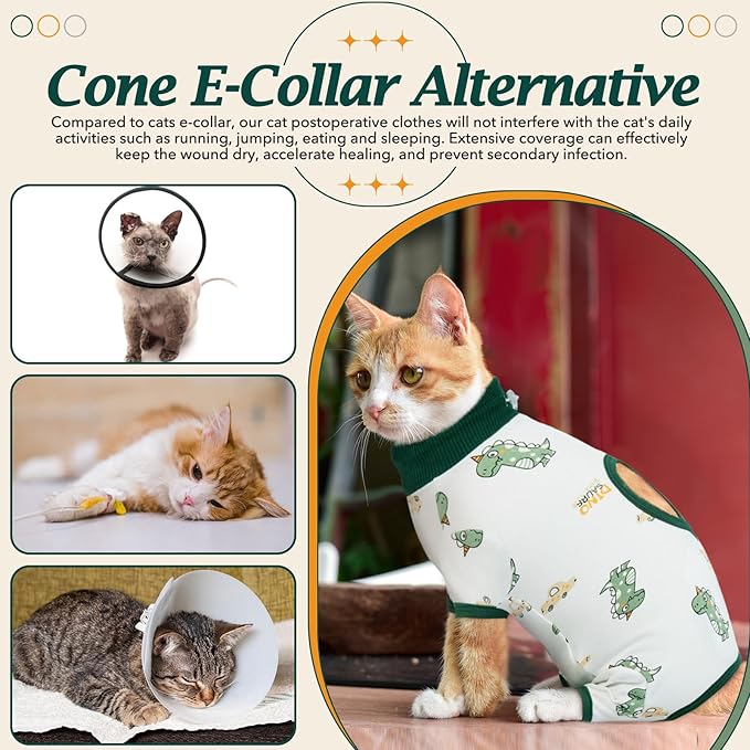 DENTRUN Cat Surgery Recovery Suit Female Male Soft Onesie, Kitten Surgical Collar Cone Alternative Shirt, Abdominal Wounds Anti-Licking Pajama for Small Pets Spay, Cat Body Suit Post Surgery