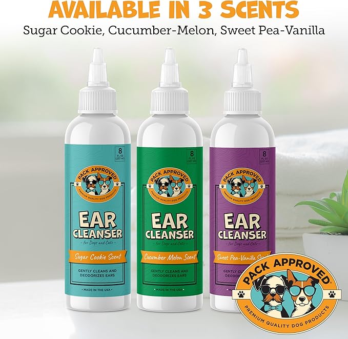 Cat & Dog Ear Cleaning Solution - Helps Remove Wax, Debris, and Dirt - Non-Stinging, Non-Burning Daily Use Formula - Cat & Dog Ear Wash for Itchy Ears - Cucumber Melon Scent (8oz)