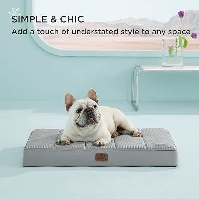 Bedsure Cooling Dog Bed for Medium Dogs - Orthopedic Flat Puppy Beds with Removable Washable Cover, Egg Crate Foam Pet Mat, Suitable for Pet Up to 35 lbs