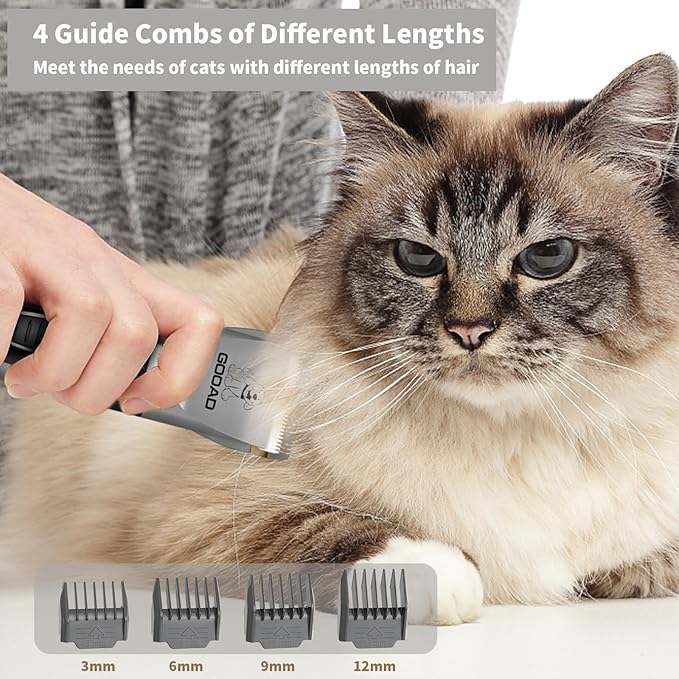 Cat Clippers, Professional Cat Grooming Kit, Cordless Cat Grooming Clippers for Thick Coats, Cat Hair Trimmer, Low Noise Cat Shaver Clippers, Quiet Pet Hair Clippers Tools for Cats Dogs (Gray)