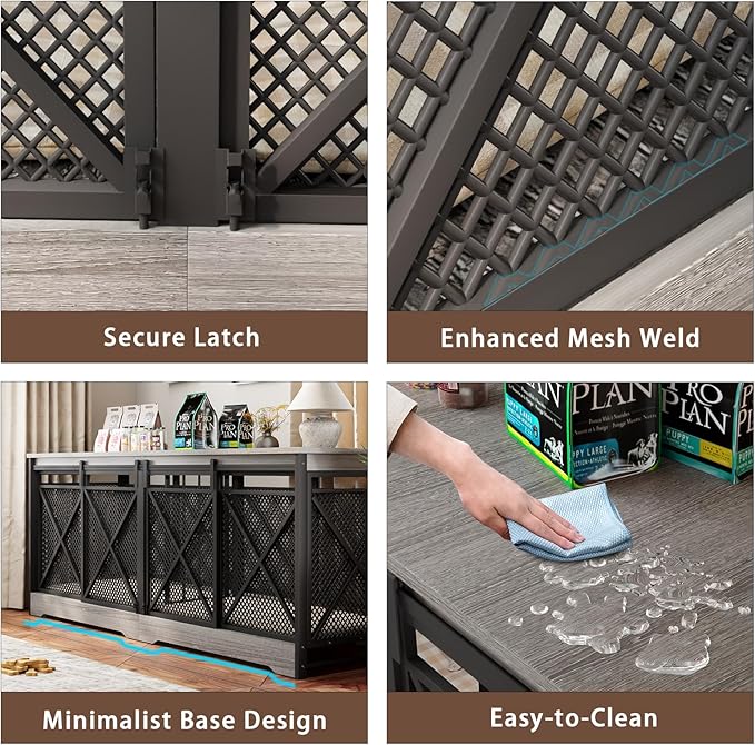 COZPAW 78 Inch Double Dog Crate Furniture, Extra Large Dog Kennel Indoor for Medium Large 2 Dogs, Heavy Duty Dog Cage Chew-Resistant Steel and Wooden Pet House with Removable Divider (Grey)