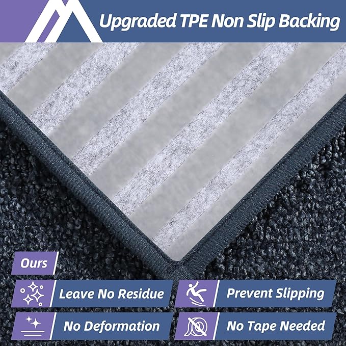 COSY HOMEER Edging Stair Treads Non-Slip Carpet Mat 28inX9in Indoor Stair Runners for Wooden Steps, Edging Stair Rugs for Kids and Dogs, 100% Polyester TPE Backing (4pc, Navy)