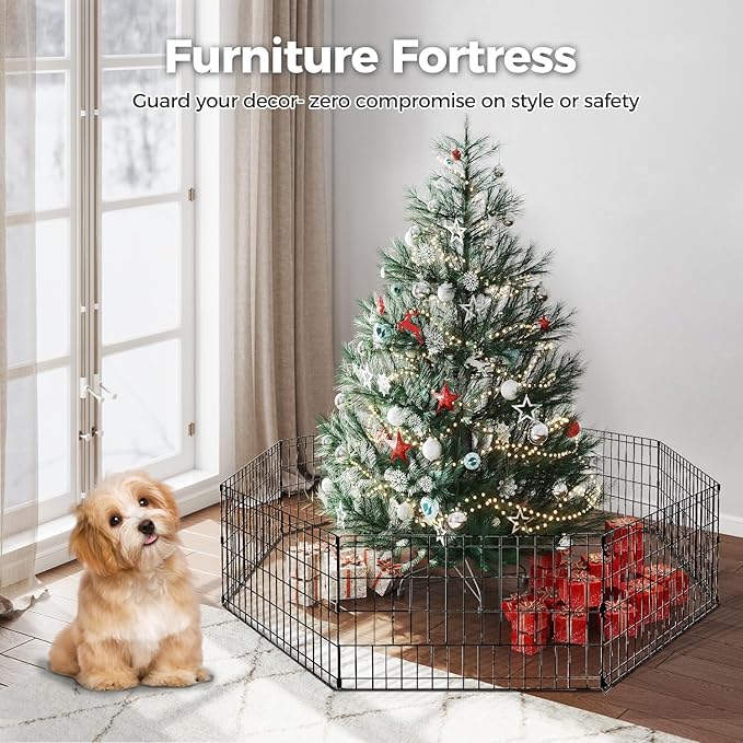 Foldable Dog Playpen 42" Height 8 Panels Metal Exercise Pen No Door - Indoor/Outdoor Dog Play Pen for Medium-Large Dogs, Portable Pet Fence for Yard Garden Camping, Black