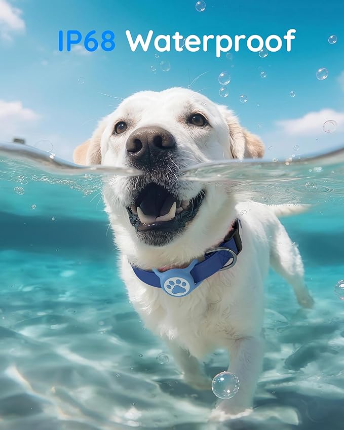 IP68 Waterpoof Dog Airtag Holder, Stretchy Silicone Full Body Covered Apple Air Tag Holder for Dog Cat Collar Fit All Width Collar (Blue, 1 Pack)