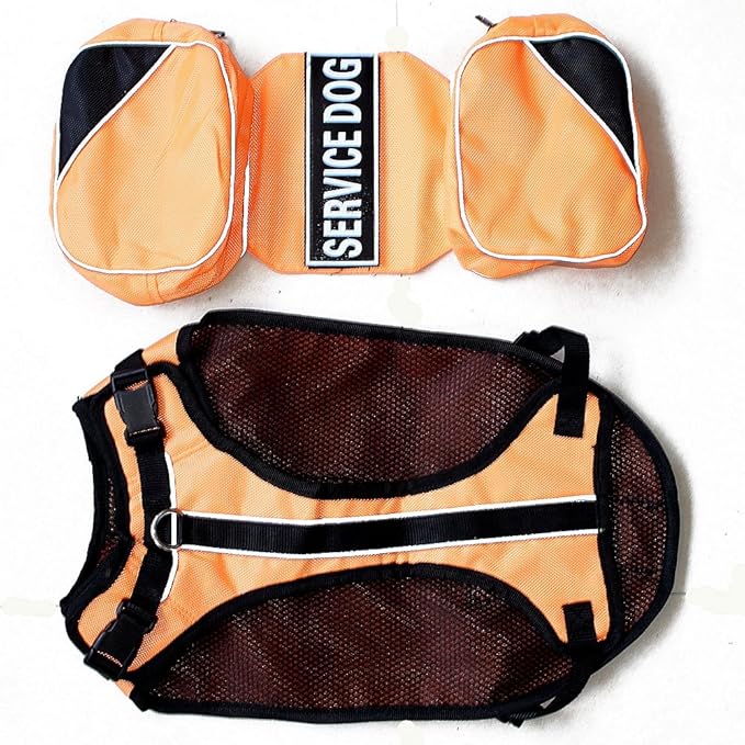 Serijoars Dog Vest Harnesses with Saddlebag Backpack for Camping & Travel - Reflective Hound Hiking Backpack Saddle Bag - Lightweight Vest Harness for Medium & Large Dogs (Orange, L)