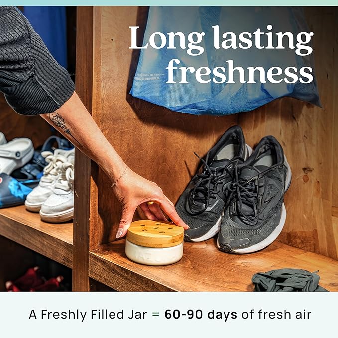 Azuna Air Freshener & Odor Eliminator for Strong Odor | 1 Room Kit Includes (1) Empty Luxe Glass Jar & 8oz Refill with Tea Tree Essential Oil Gel | Amalfi Breeze | Last 60-90 Days