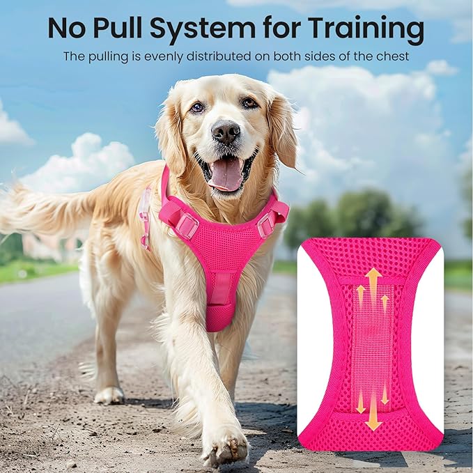 Light Up Dog Harness,Reflective Pet Harness Rechargeable,Led Dog Vest Harness for Night Walking,Adjustable Dog Safety Vest for Small Medium Large Dogs-No Pull,Pink,M