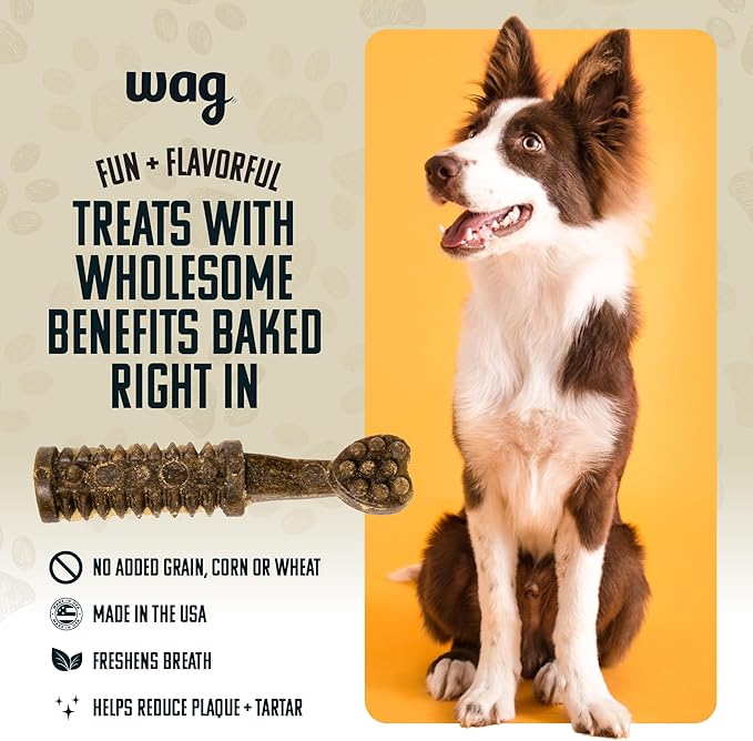 Amazon Brand - Wag Dental Dog Treats to Help Clean Teeth & Freshen Breath - Small, Unflavored, 2.25 pounds, 60 Count (Pack of 1)